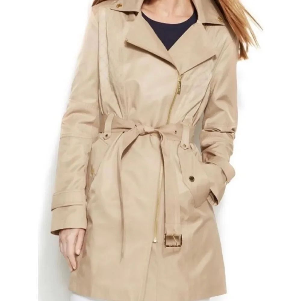 Michael Michael Kors asymmetrical tan hooded trench coat small